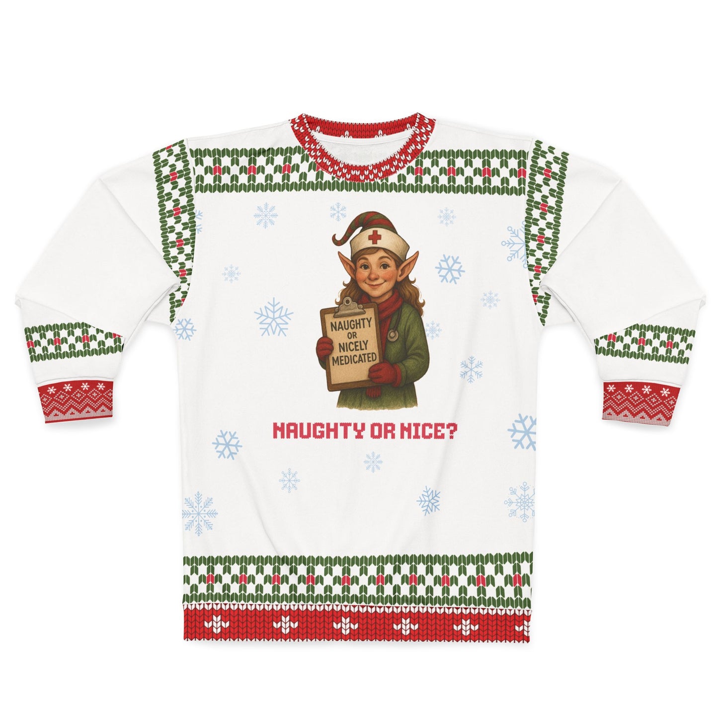 Naughty or Nicely Medicated Nurse Sweater | Nurse Elf Christmas Sweatshirt | Funny Medical Ugly Xmas Sweater | RN LPN CNA Holiday Gift