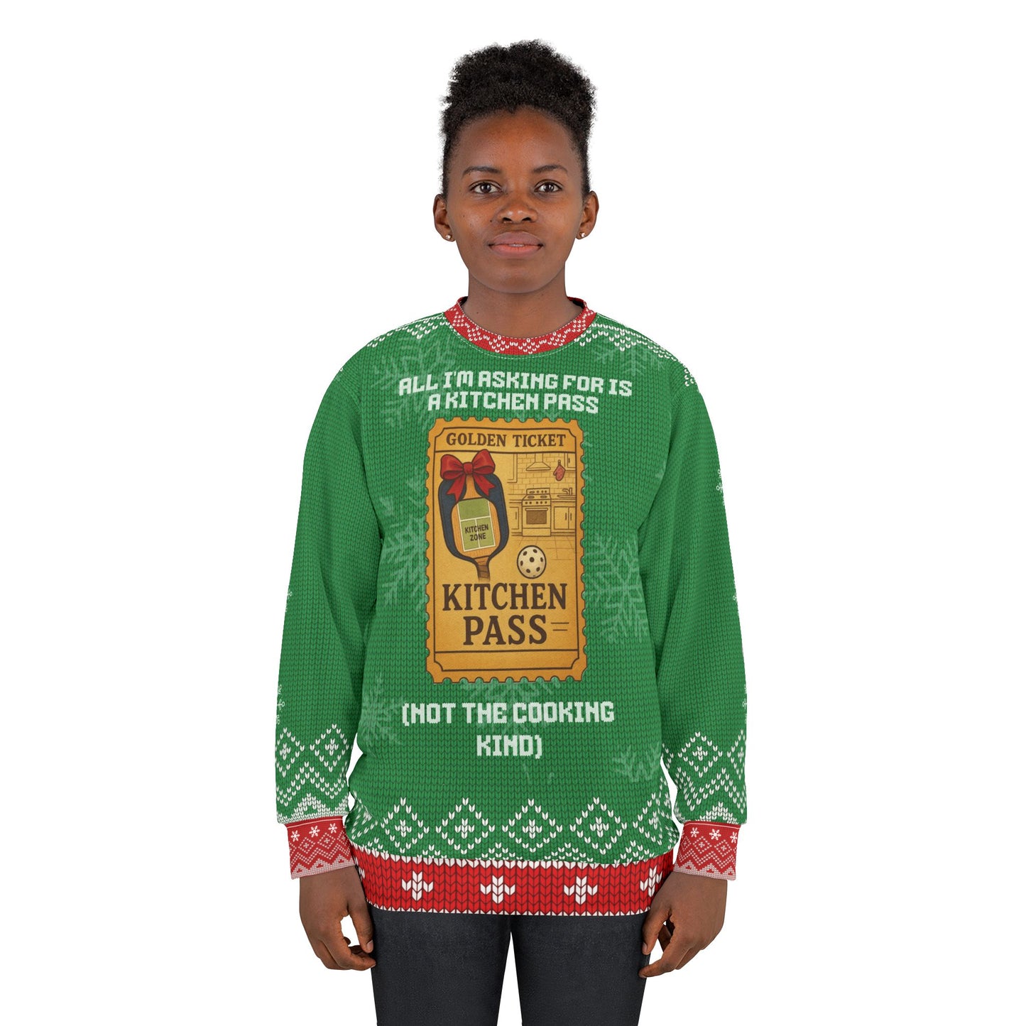 Funny Pickleball Ugly Christmas Sweater | Kitchen Pass Golden Ticket Sweatshirt | Not the Cooking Kind | Holiday Gift for Pickleball Players