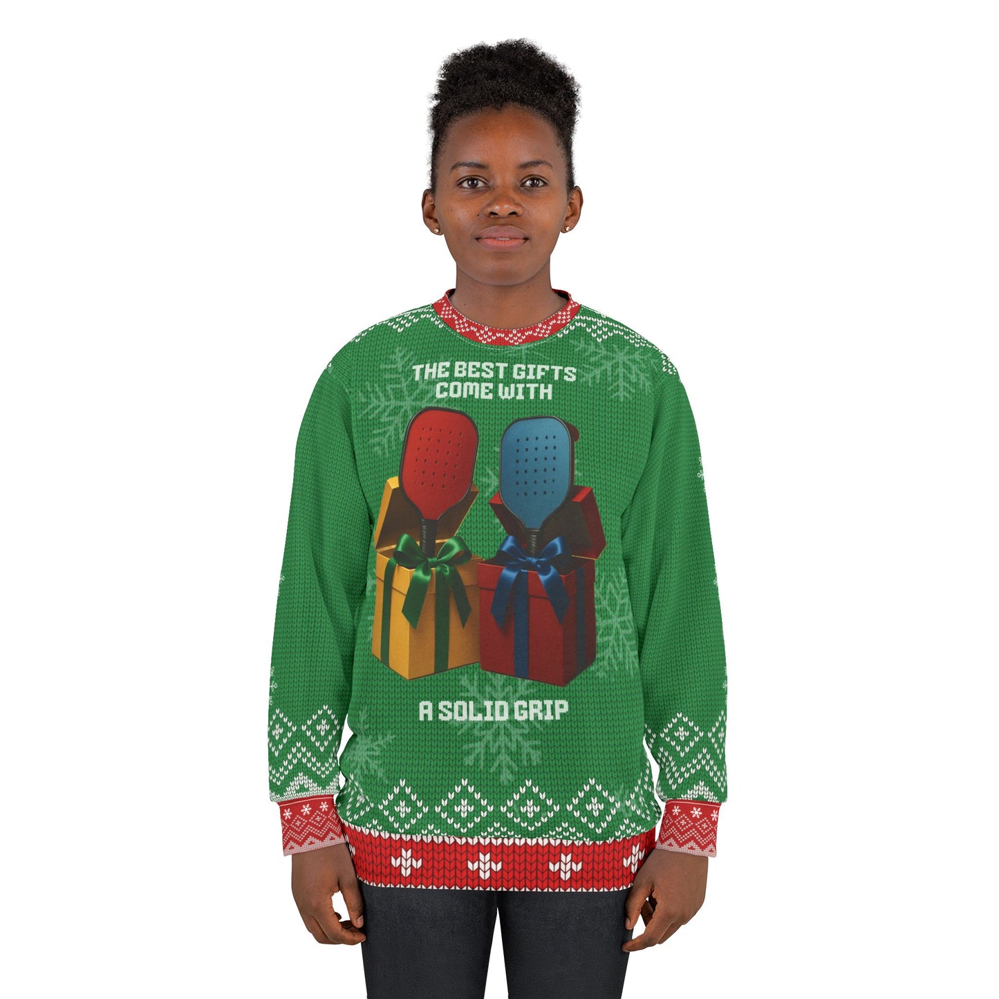 Funny Pickleball Ugly Christmas Sweater | Best Gifts Come With a Solid Grip Sweatshirt | Holiday Gift for Pickleball Players