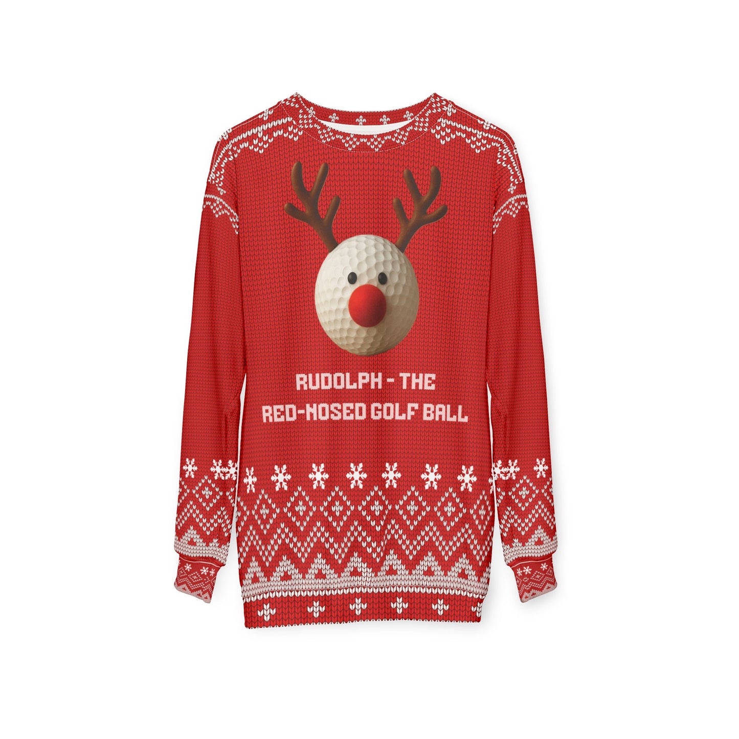 Rudolph the Red-Nosed Golf Ball Ugly Christmas Sweater – Funny Golf Christmas Sweatshirt | Holiday Sweater for Golfers & Christmas Party Gift for Him or Her