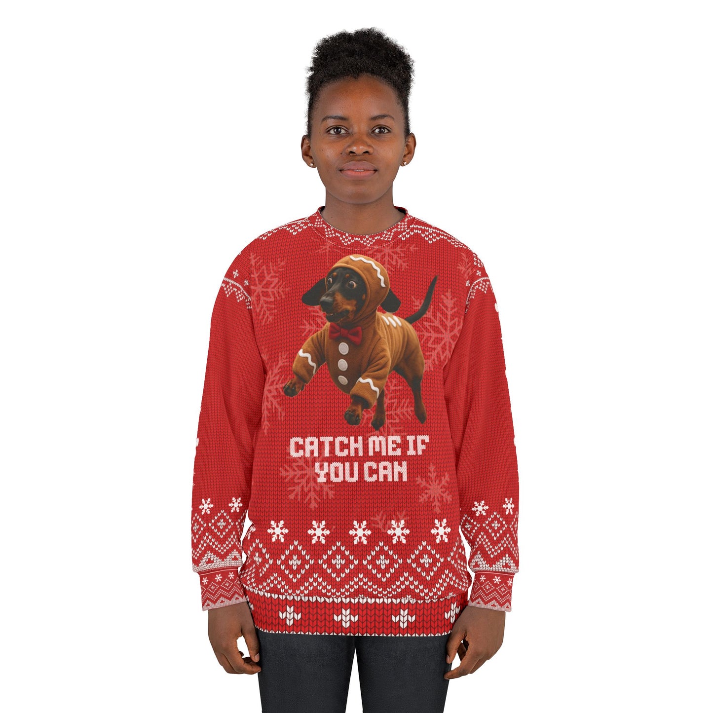 Gingerbread Dachshund Ugly Christmas Sweater – “Catch Me If You Can” Holiday Sweatshirt