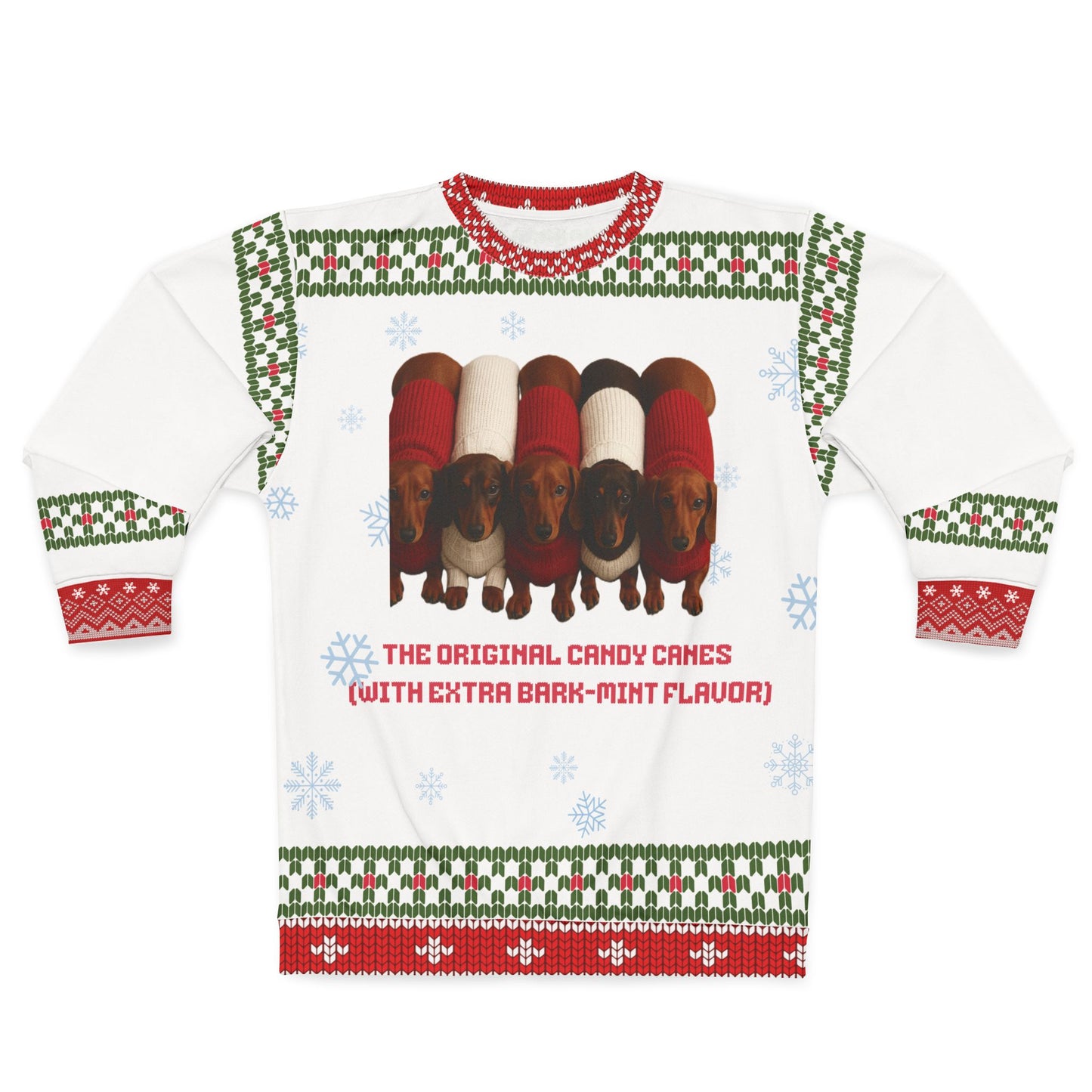 Dachshund Christmas Sweater • Funny Candy Cane Doxie Sweatshirt • Wiener Dog Holiday Sweater • Bark-Mint Flavor Xmas Gift for Dog Lovers