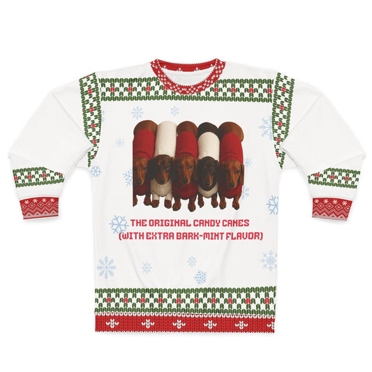 Dachshund Christmas Sweater • Funny Candy Cane Doxie Sweatshirt • Wiener Dog Holiday Sweater • Bark-Mint Flavor Xmas Gift for Dog Lovers