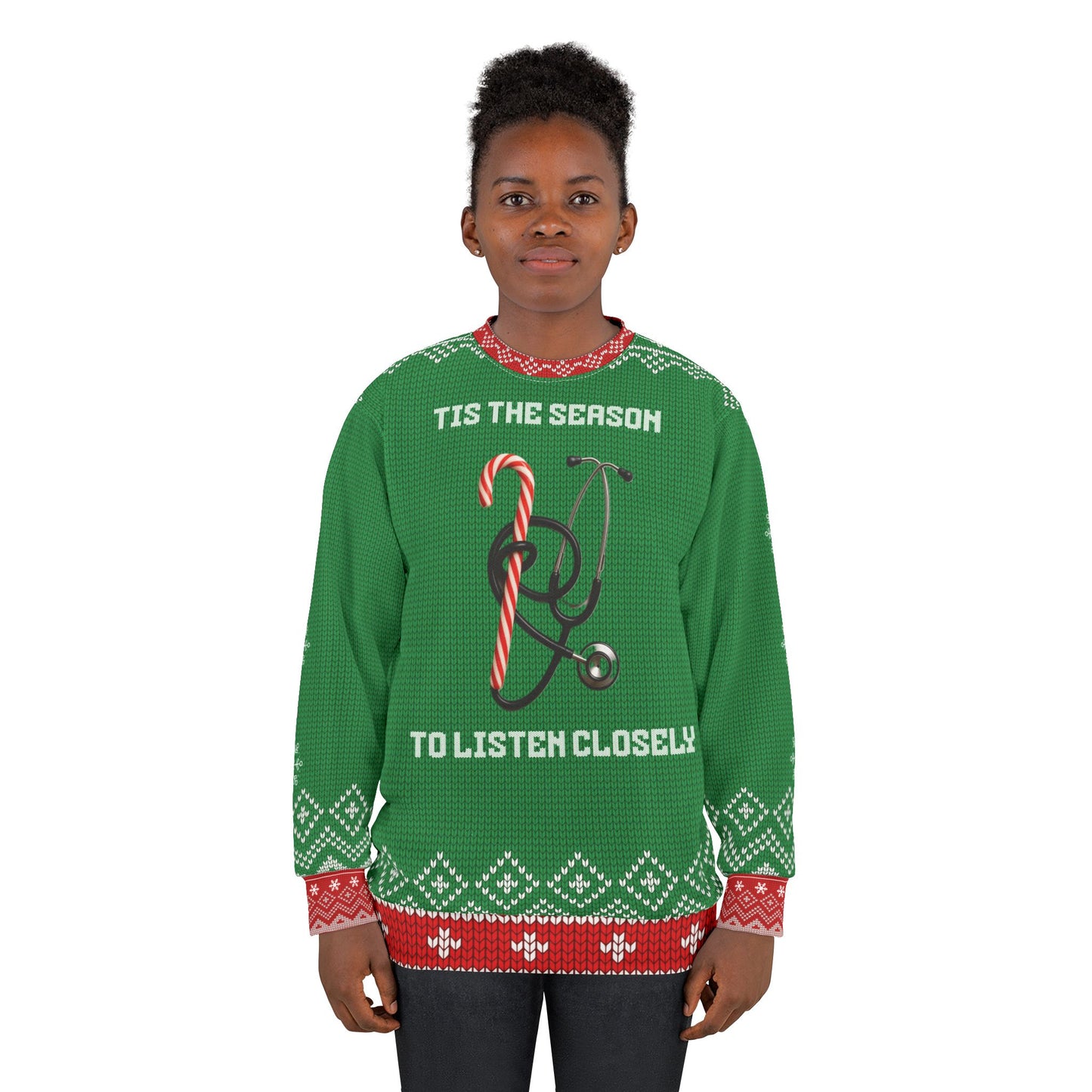 Nurse Christmas Sweater | ’Tis the Season to Listen Closely | Stethoscope Candy Cane Funny Nurse Xmas Sweatshirt | RN LPN Holiday Gift