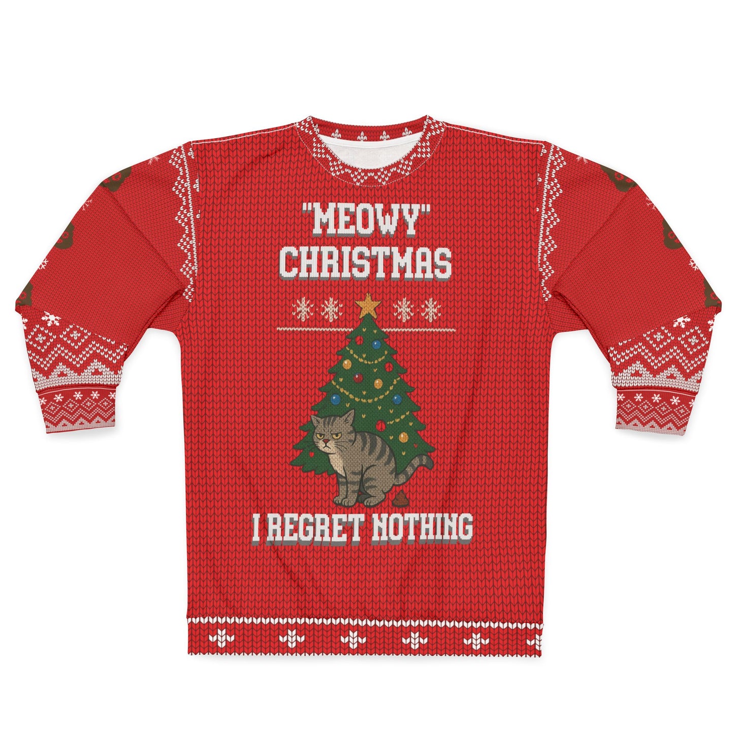 Meowy Christmas Cat Ugly Christmas Sweater | Funny Cat Lover Holiday Sweatshirt | I Regret Nothing Naughty Cat Christmas Gift