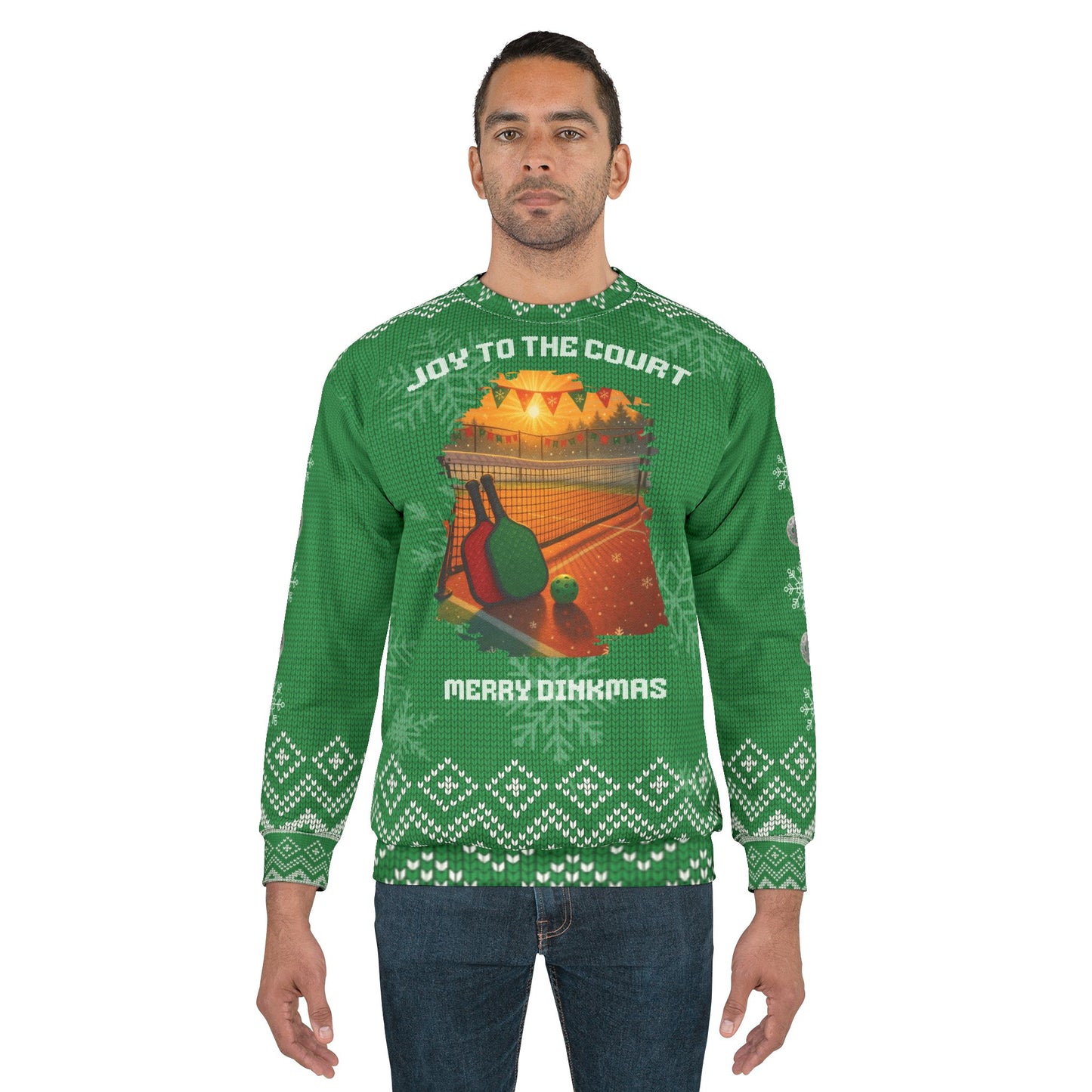 Funny Pickleball Ugly Christmas Sweater | Joy to the Court Merry Dinkmas Sweatshirt | Holiday Gift for Pickleball Players & Fans