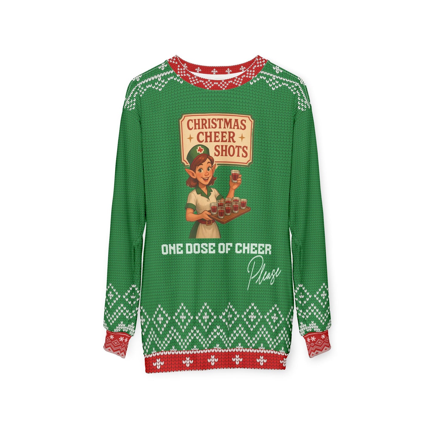 Nurse Christmas Sweater | One Dose of Cheer Please | Christmas Cheer Shots Retro Nurse Sweatshirt | Funny RN LPN CNA Holiday Gift