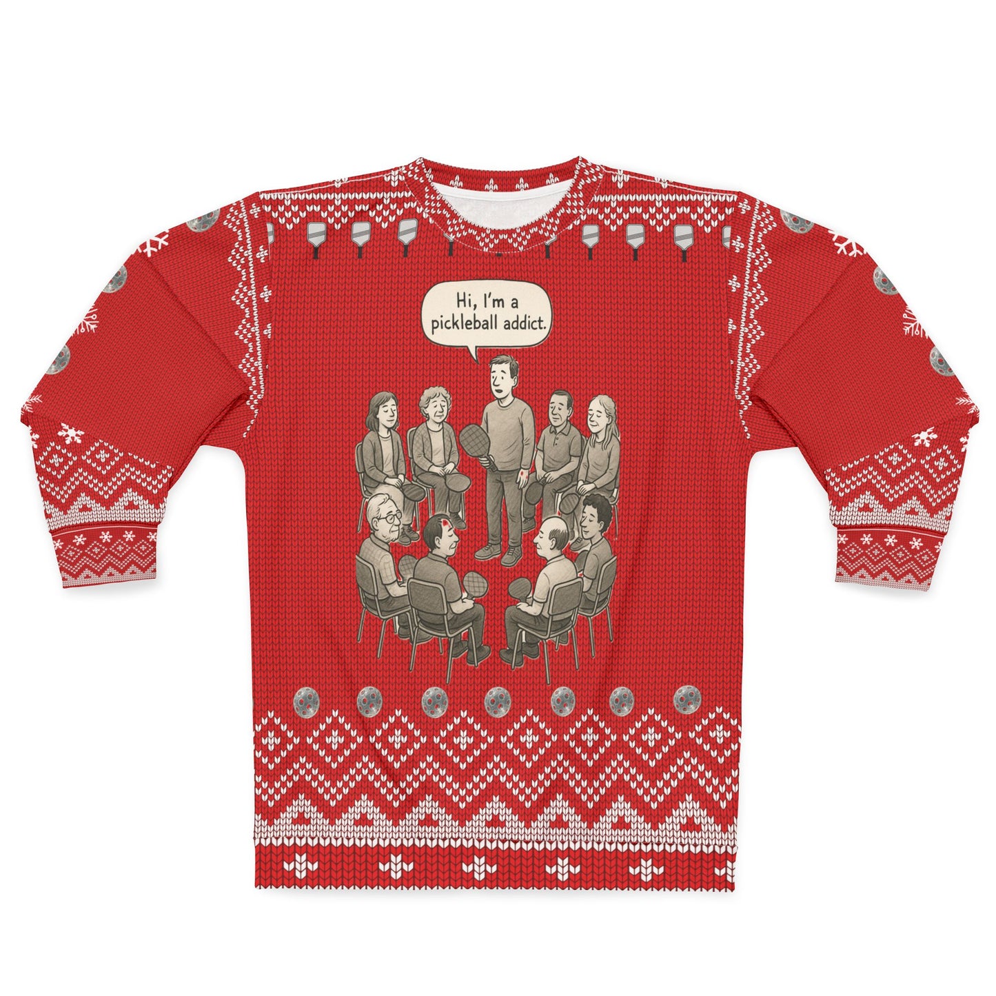 Funny Pickleball Ugly Christmas Sweater | “Hi, I’m a Pickleball Addict” Sweatshirt | Holiday Gift for Pickleball Players & Fans