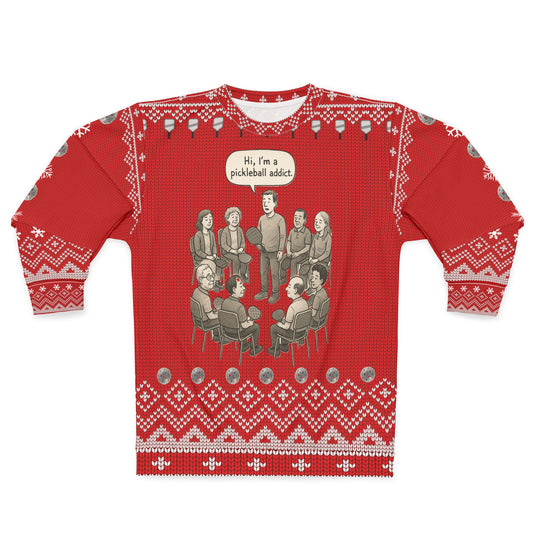 Funny Pickleball Ugly Christmas Sweater | “Hi, I’m a Pickleball Addict” Sweatshirt | Holiday Gift for Pickleball Players & Fans