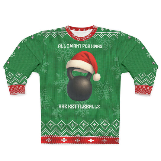 All I Want for Xmas Are Kettlebells Funny CrossFit Ugly Christmas Sweater – Gym Lover Holiday Sweatshirt, Fitness Gift for Men & Women