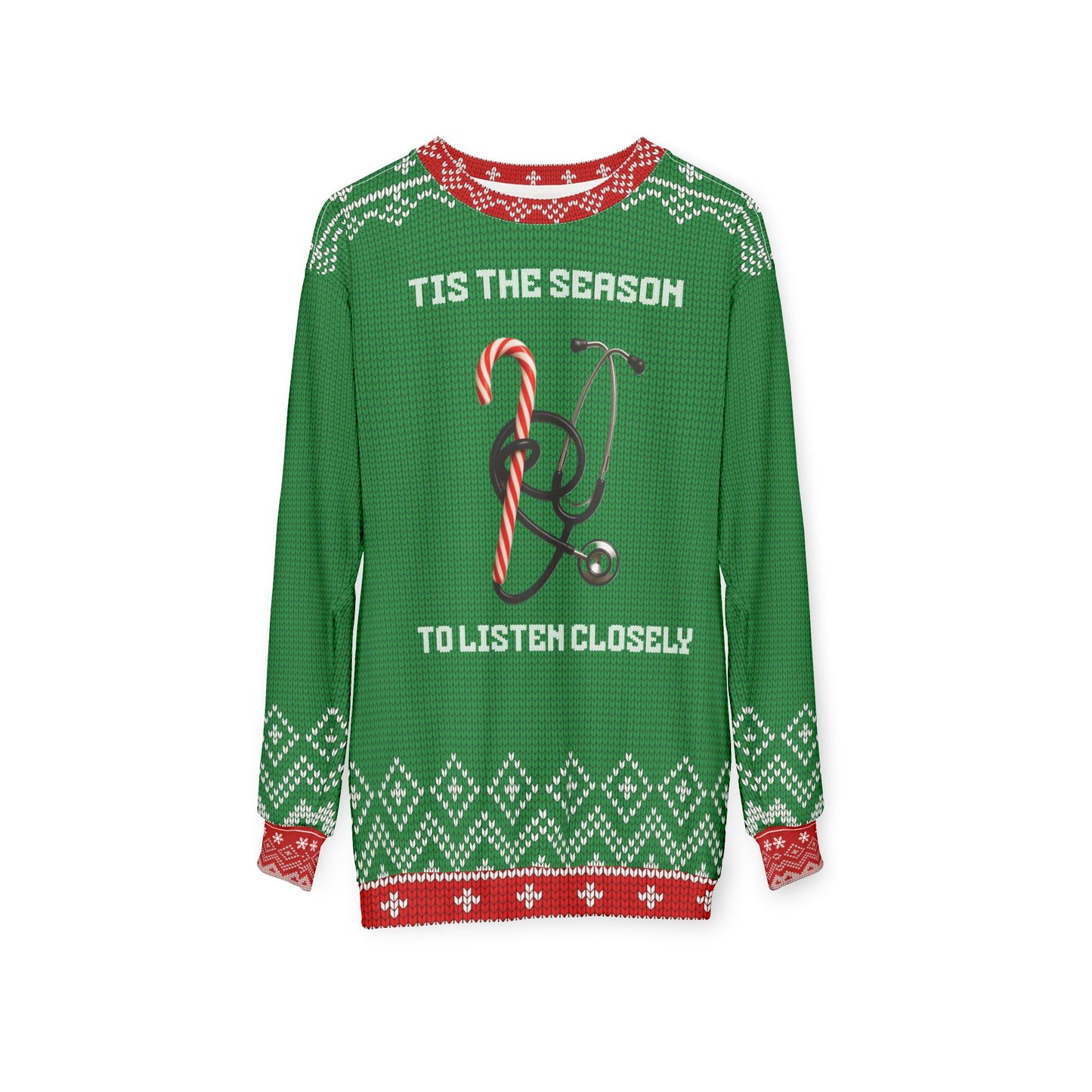 Nurse Christmas Sweater | ’Tis the Season to Listen Closely | Stethoscope Candy Cane Funny Nurse Xmas Sweatshirt | RN LPN Holiday Gift