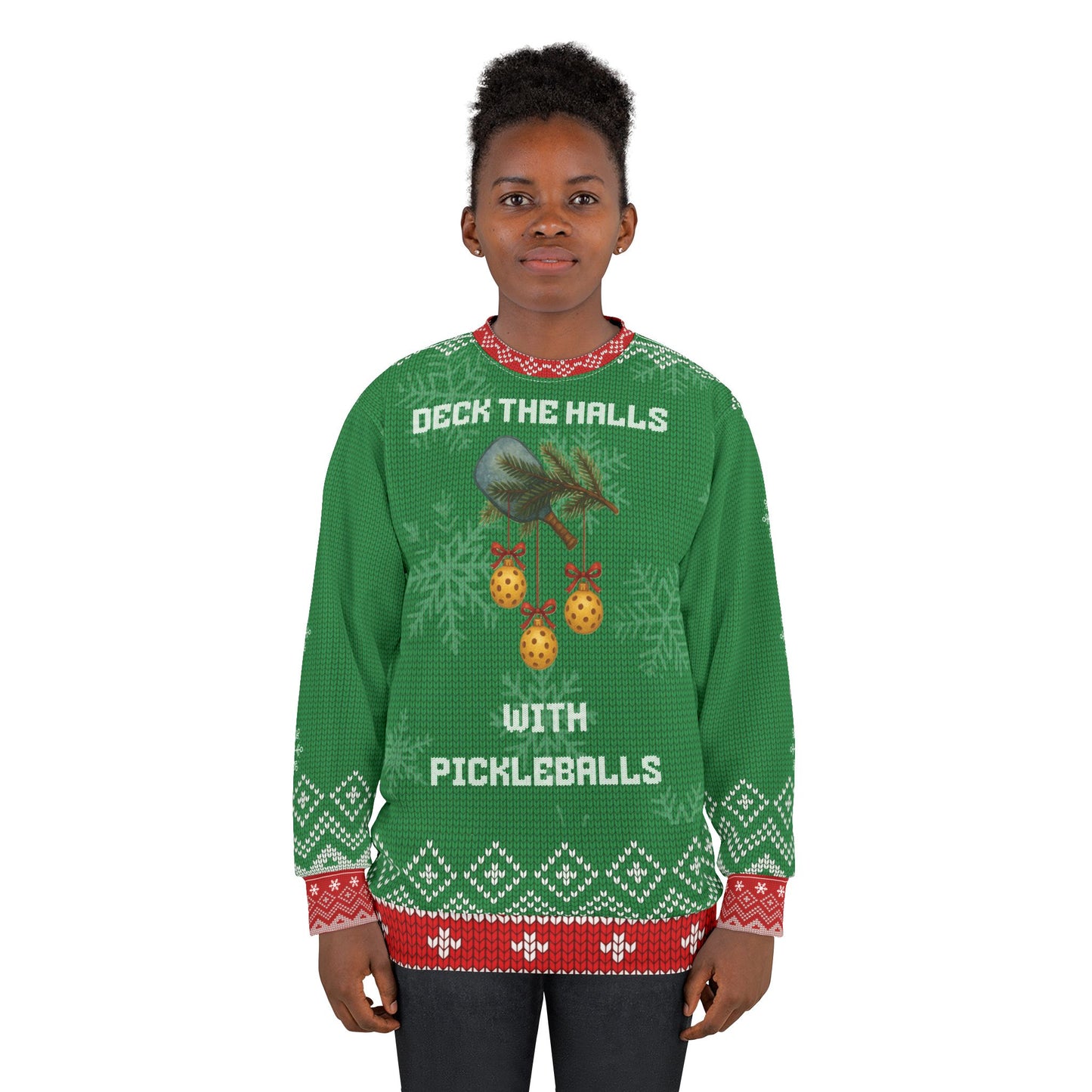 Funny Pickleball Ugly Christmas Sweater | Deck the Halls with Pickleballs Sweatshirt | Holiday Gift for Pickleball Players & Fans
