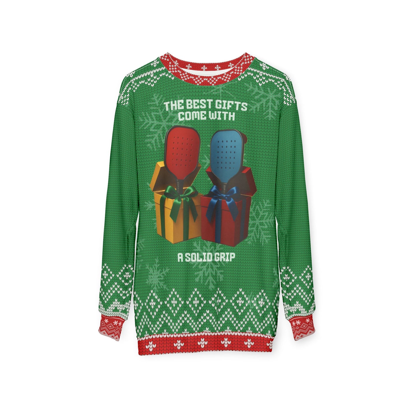 Funny Pickleball Ugly Christmas Sweater | Best Gifts Come With a Solid Grip Sweatshirt | Holiday Gift for Pickleball Players