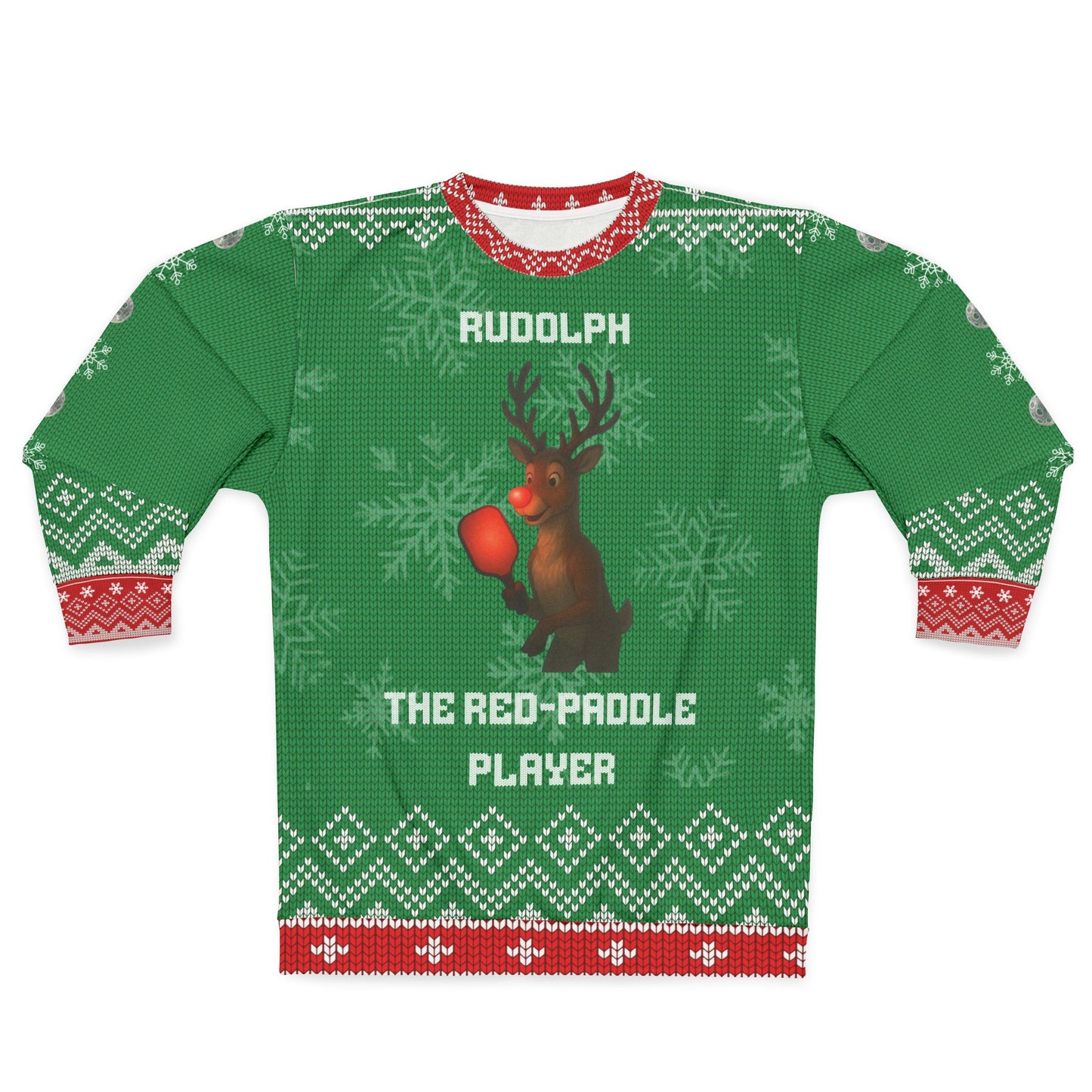 Funny Pickleball Ugly Christmas Sweater | Rudolph the Red-Paddle Player Sweatshirt | Holiday Gift for Pickleball Lovers