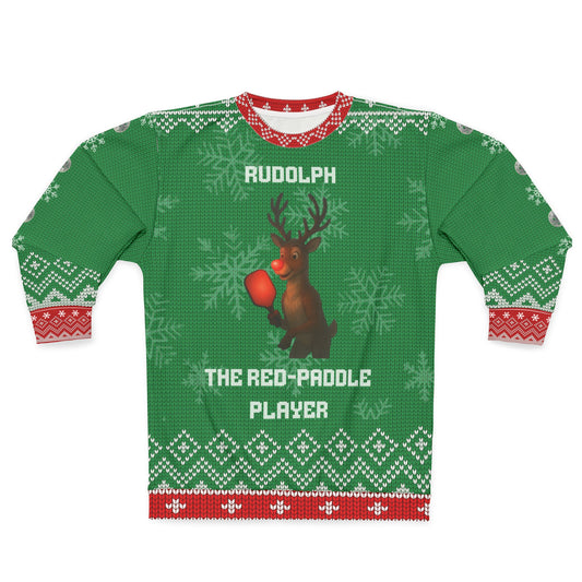 Funny Pickleball Ugly Christmas Sweater | Rudolph the Red-Paddle Player Sweatshirt | Holiday Gift for Pickleball Lovers