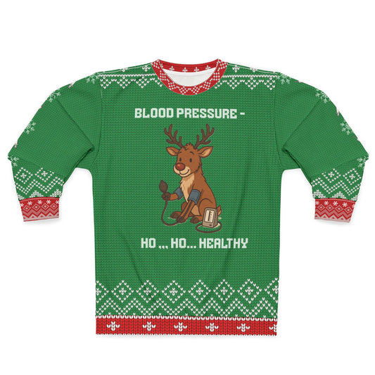 Blood Pressure Ho Ho Healthy Christmas Sweater | Reindeer Nurse Medical Ugly Xmas Sweater | Funny RN LPN CNA Holiday Gift