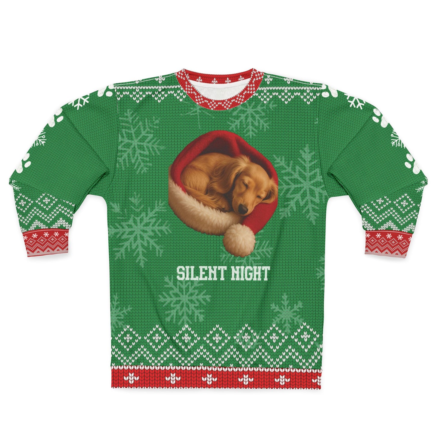 Sleeping Dachshund Christmas Sweater – “Silent Night” Cozy Holiday Sweatshirt