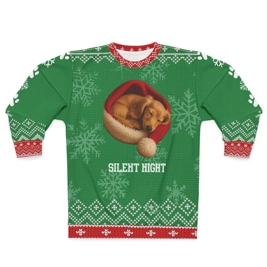Sleeping Dachshund Christmas Sweater – “Silent Night” Cozy Holiday Sweatshirt