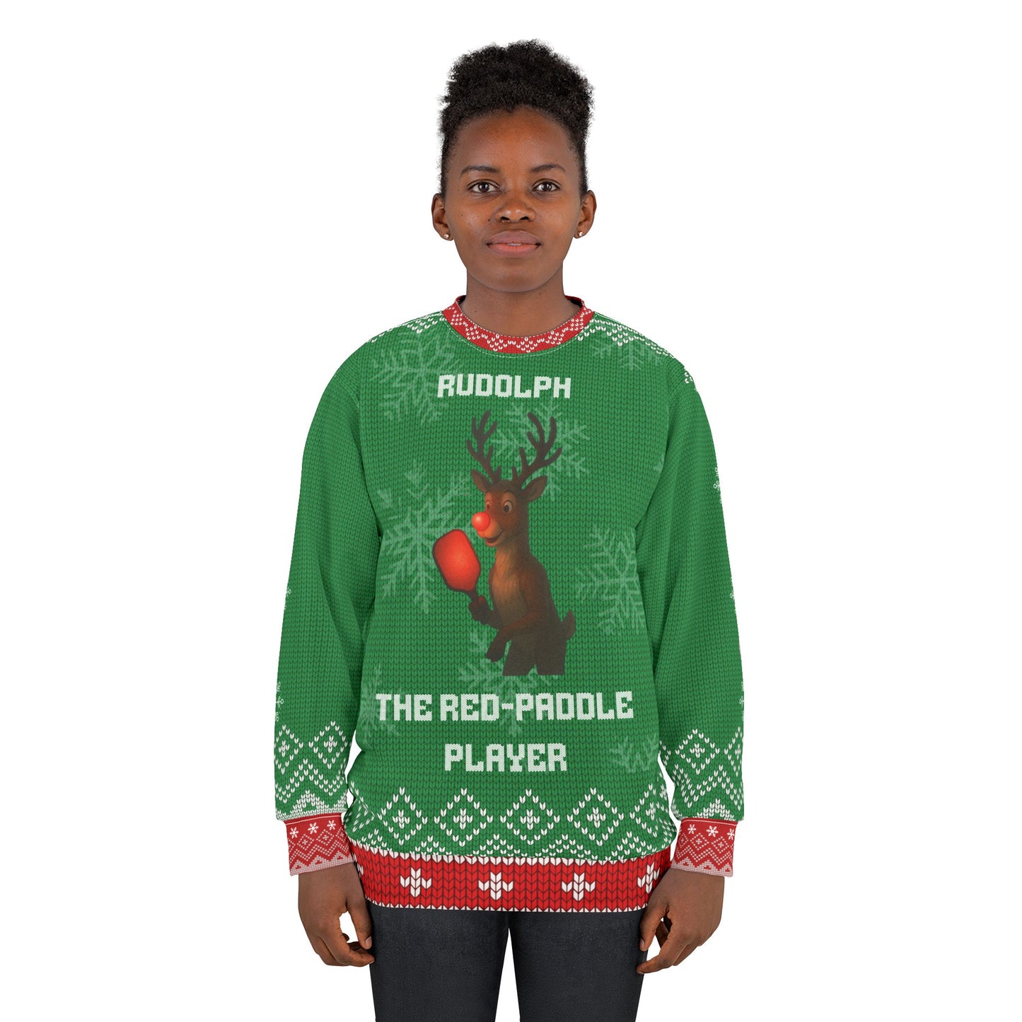 Funny Pickleball Ugly Christmas Sweater | Rudolph the Red-Paddle Player Sweatshirt | Holiday Gift for Pickleball Lovers