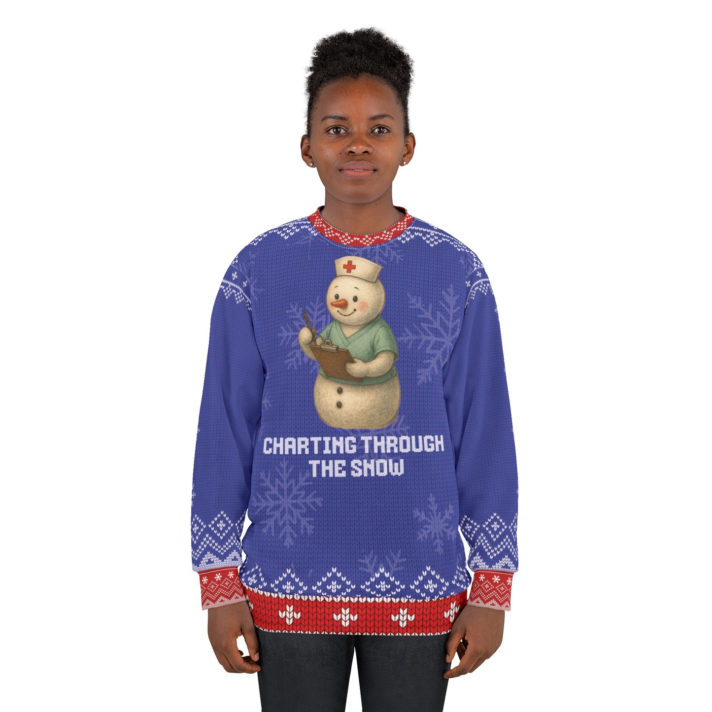 Nurse Christmas Sweater | Charting Through the Snow | Snowman Nurse Ugly Xmas Sweater | Funny RN LPN CNA Holiday Gift | Medical Staff Sweatshirt