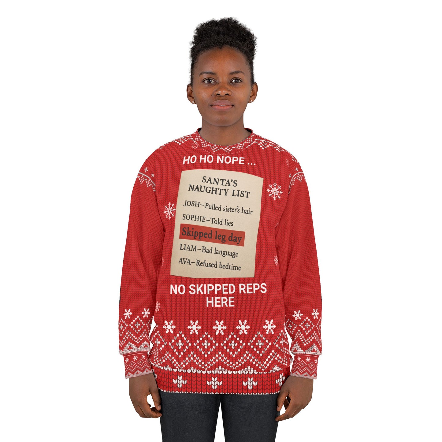 “No Skipped Reps Here” CrossFit Ugly Christmas Sweater – Naughty List Gym Sweatshirt
