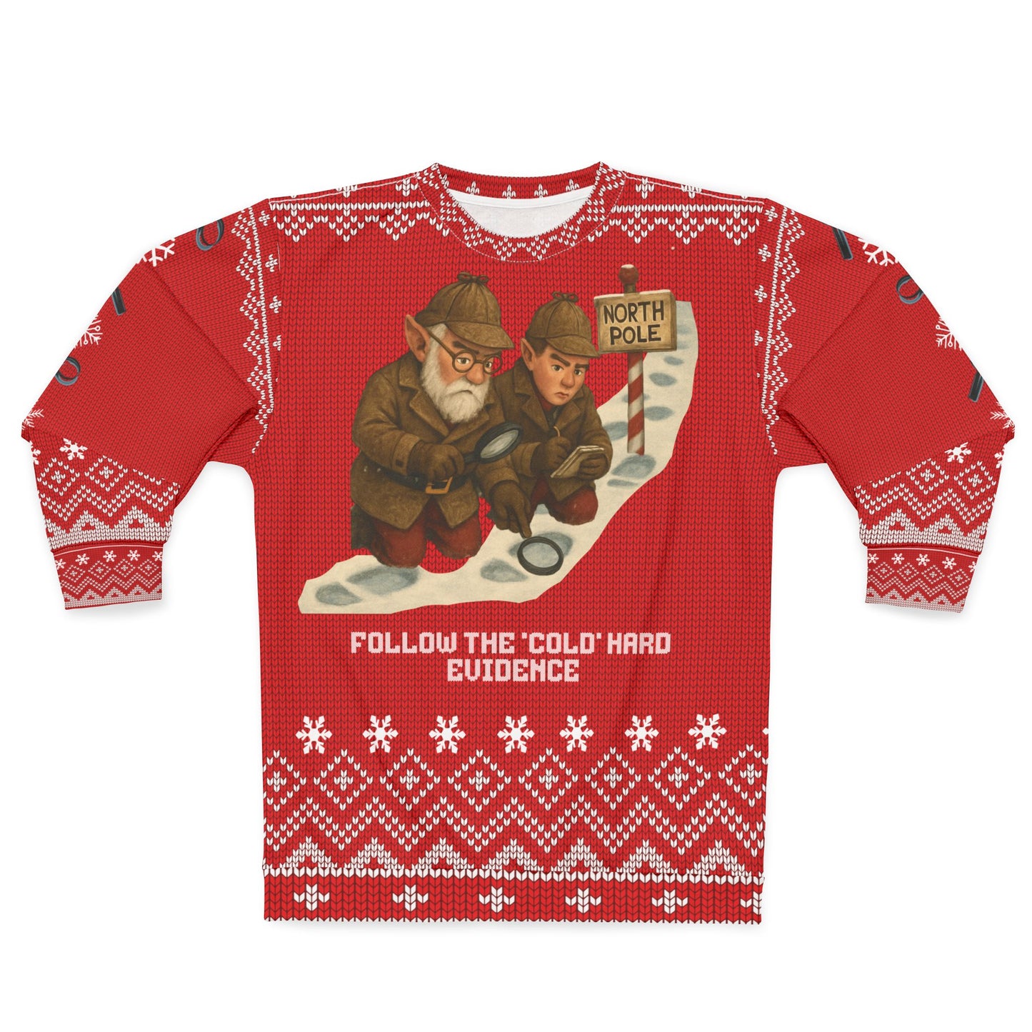 Follow the Cold Hard Evidence Ugly Christmas Sweater – Funny Crime Show Detective Christmas Sweatshirt | North Pole Mystery Holiday Sweater for True Crime Fans