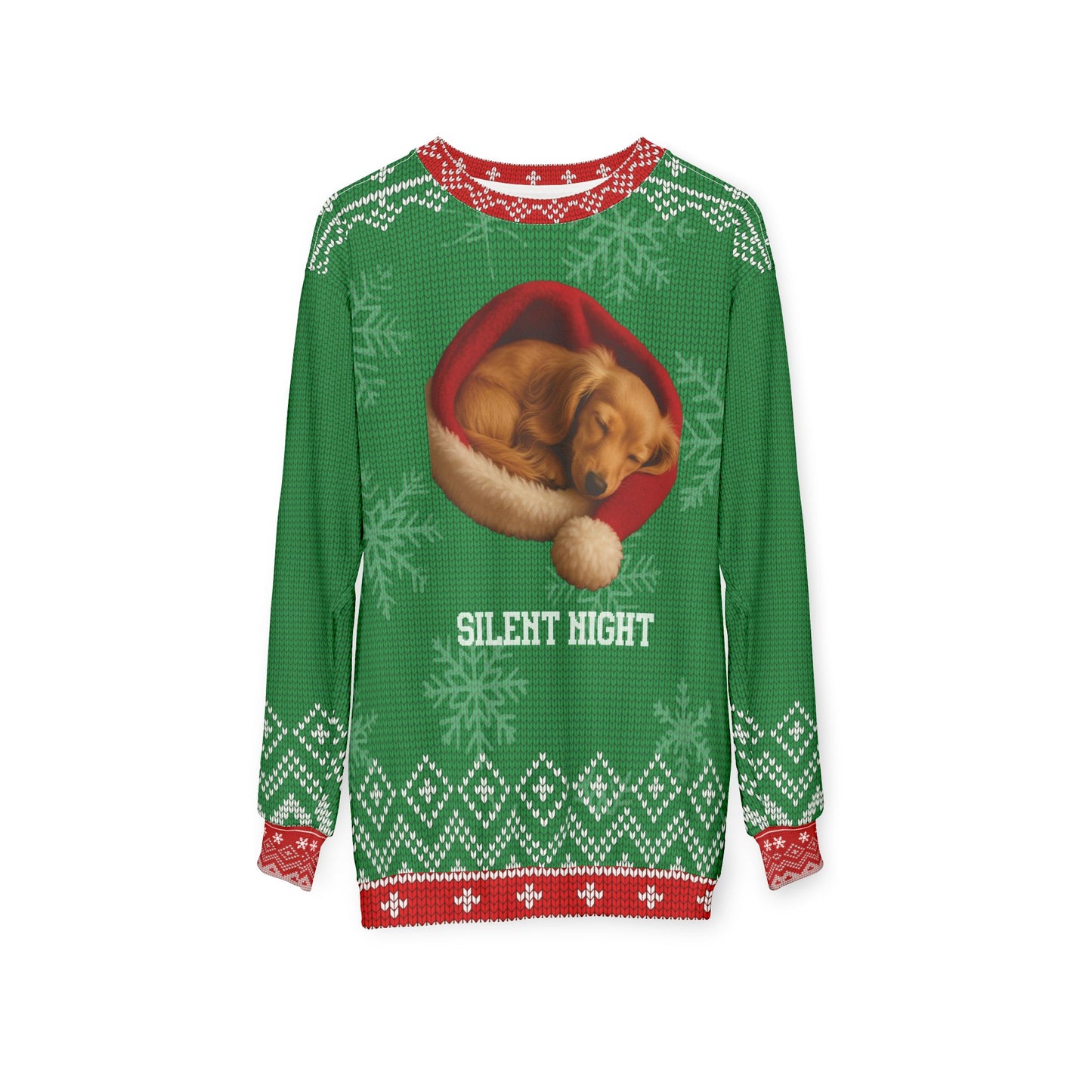 Sleeping Dachshund Christmas Sweater – “Silent Night” Cozy Holiday Sweatshirt