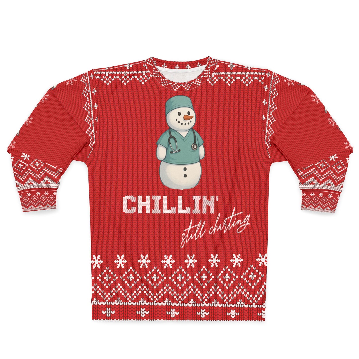 Nurse Christmas Sweater | Chillin’ Still Charting Snowman | Funny Nurse Ugly Xmas Sweater | RN LPN CNA Holiday Sweatshirt | Medical Staff Gift