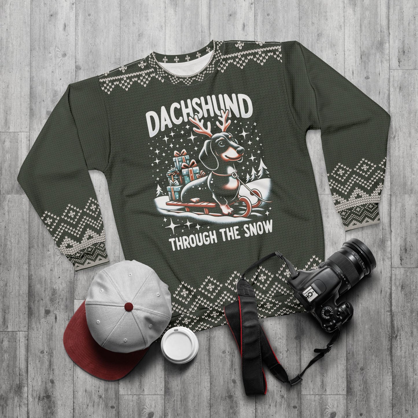 UGLY Christmas Sweater - DACHSHUND - Through the Snow