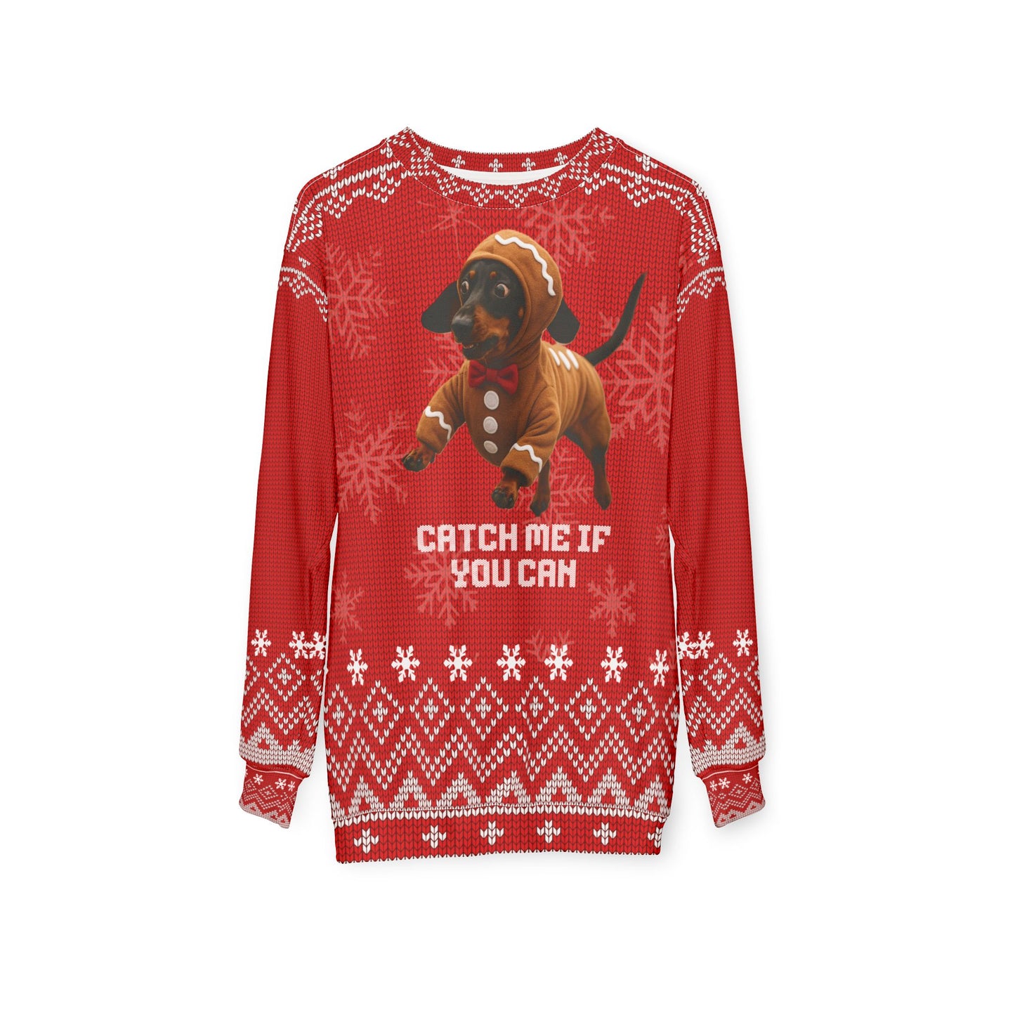 Gingerbread Dachshund Ugly Christmas Sweater – “Catch Me If You Can” Holiday Sweatshirt