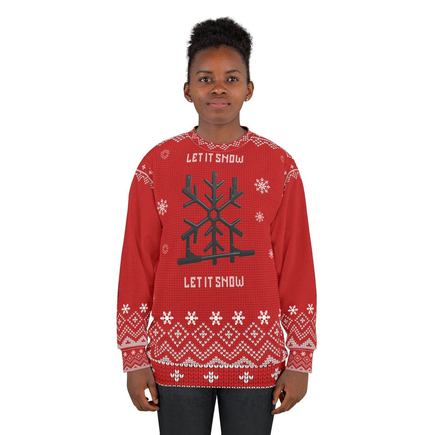 Let It Snow Funny CrossFit Ugly Christmas Sweater – Weight Plate Tree Gym Sweatshirt, Fitness Holiday Gift for Men & Women