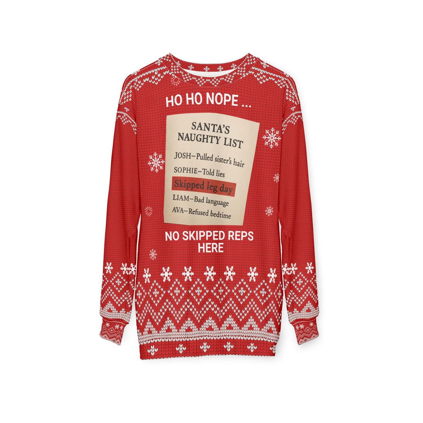 “No Skipped Reps Here” CrossFit Ugly Christmas Sweater – Naughty List Gym Sweatshirt
