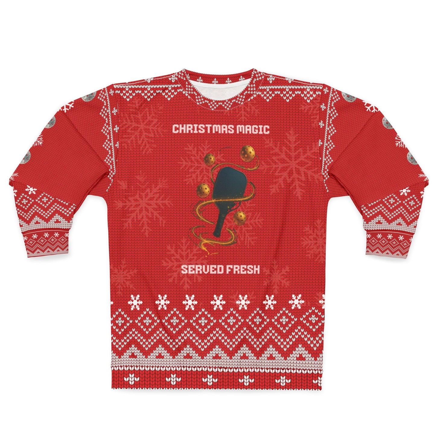 Funny Pickleball Ugly Christmas Sweater | Christmas Magic Served Fresh Sweatshirt | Holiday Gift for Pickleball Players & Fans