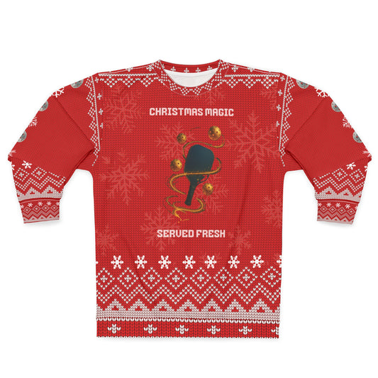 Funny Pickleball Ugly Christmas Sweater | Christmas Magic Served Fresh Sweatshirt | Holiday Gift for Pickleball Players & Fans