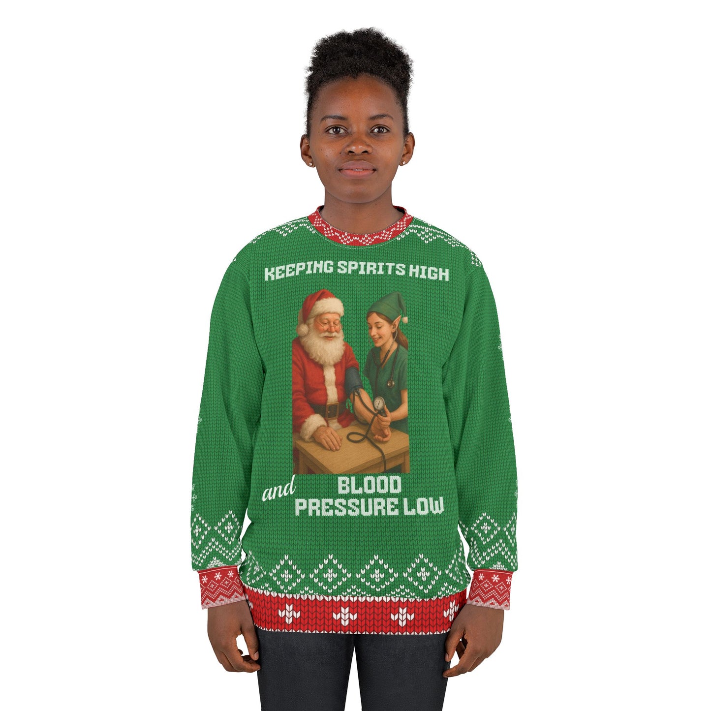 Keeping Spirits High & Blood Pressure Low Christmas Sweater | Nurse Santa Medical Ugly Xmas Sweater | RN LPN CNA Holiday Gift