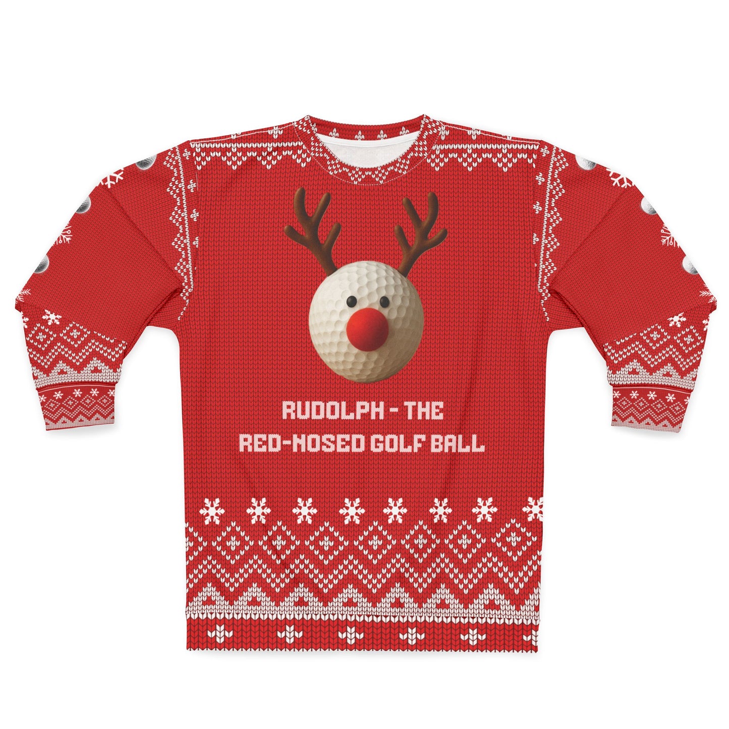 Rudolph the Red-Nosed Golf Ball Ugly Christmas Sweater – Funny Golf Christmas Sweatshirt | Holiday Sweater for Golfers & Christmas Party Gift for Him or Her