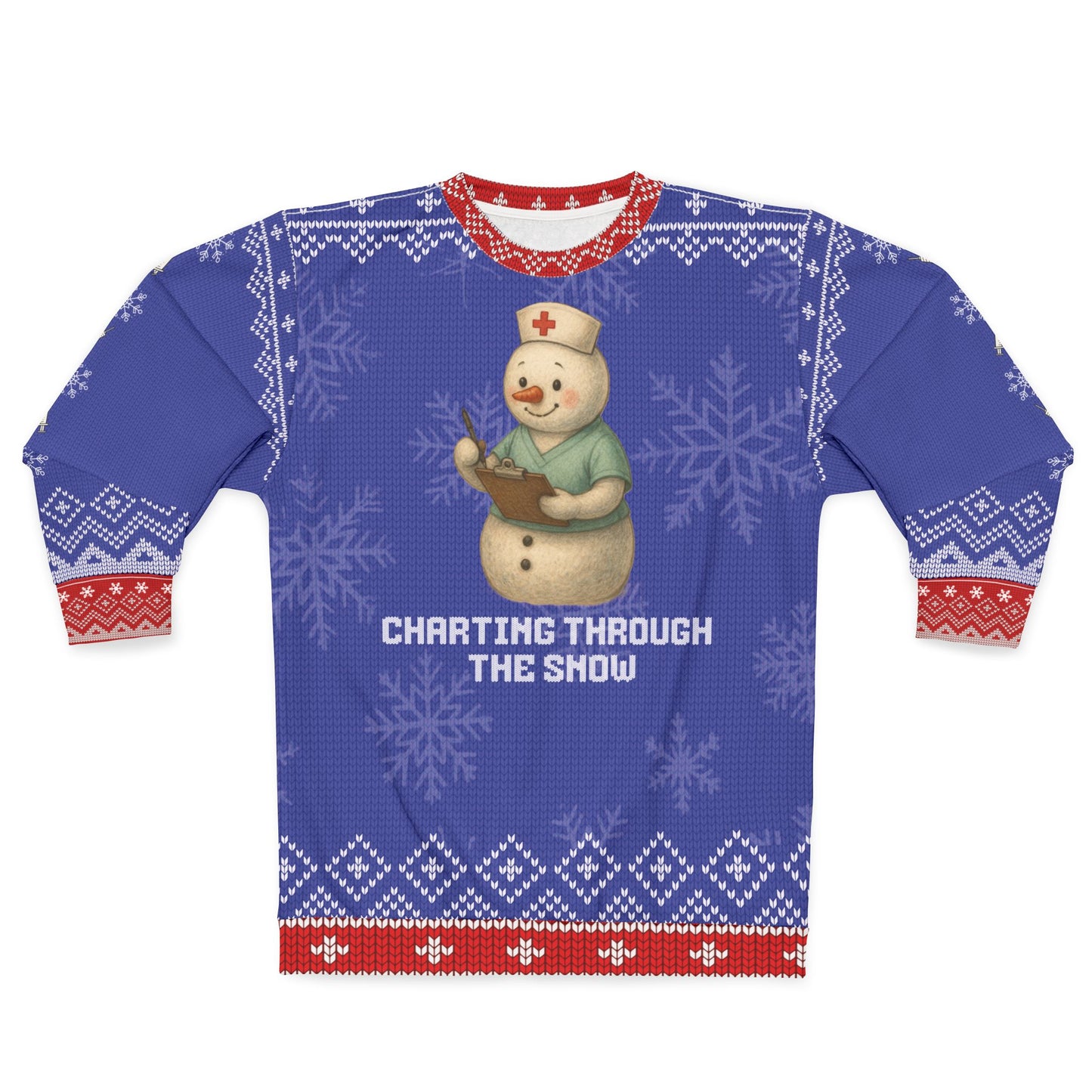Nurse Christmas Sweater | Charting Through the Snow | Snowman Nurse Ugly Xmas Sweater | Funny RN LPN CNA Holiday Gift | Medical Staff Sweatshirt