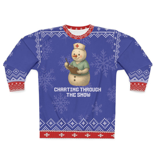 Nurse Christmas Sweater | Charting Through the Snow | Snowman Nurse Ugly Xmas Sweater | Funny RN LPN CNA Holiday Gift | Medical Staff Sweatshirt