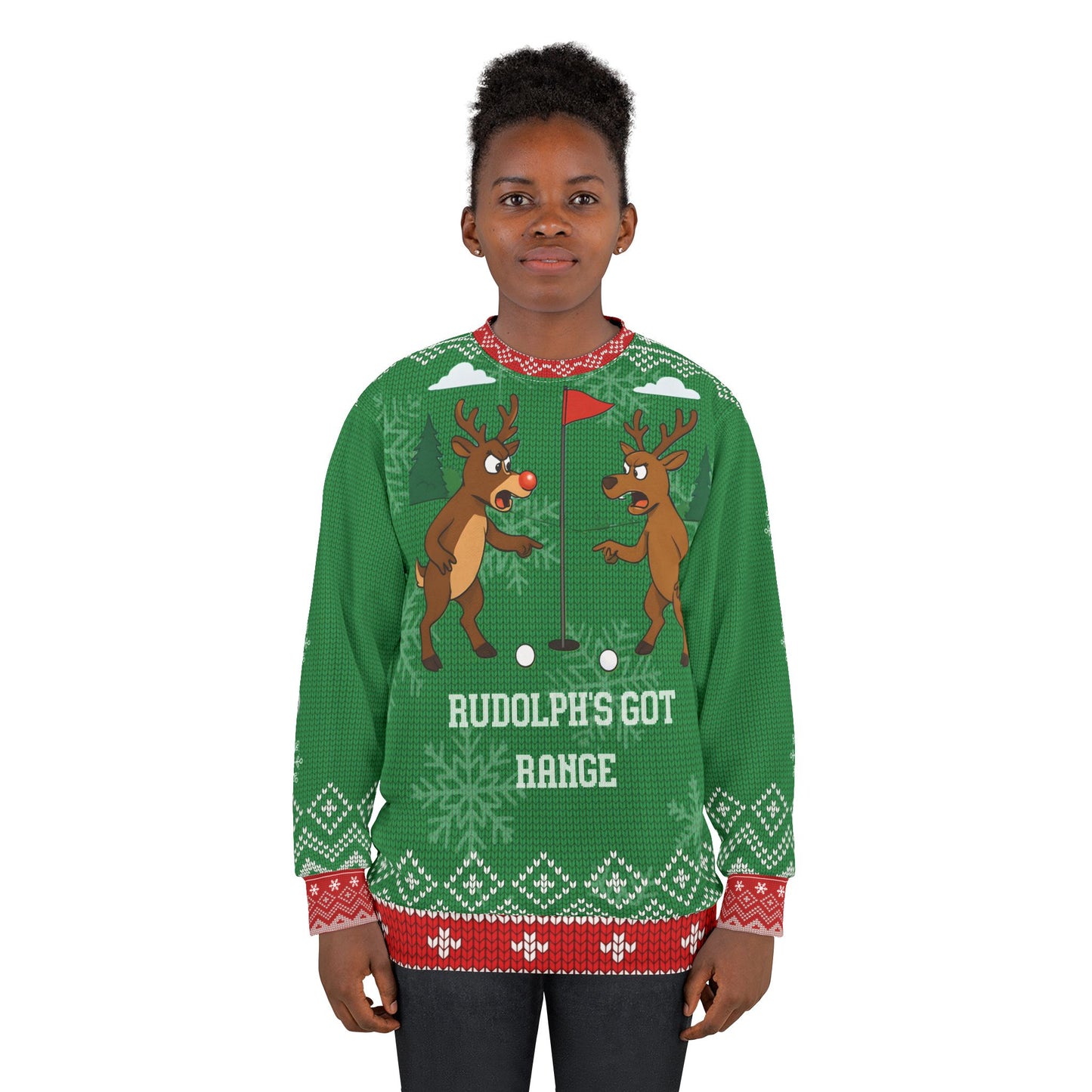 Rudolph’s Got Range Ugly Christmas Sweater – Funny Golf Christmas Sweatshirt | Holiday Sweater for Golfers & Reindeer Lovers | Christmas Gift for Him or Her