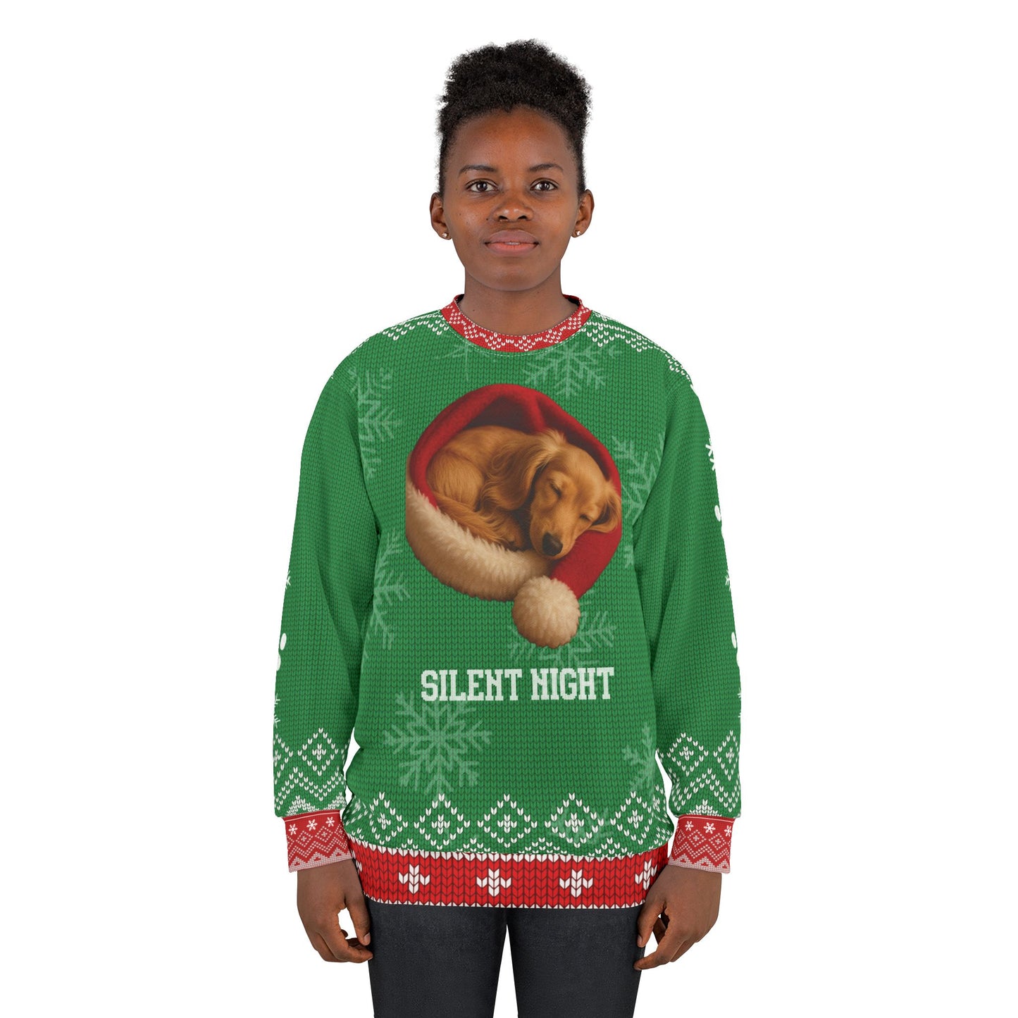 Sleeping Dachshund Christmas Sweater – “Silent Night” Cozy Holiday Sweatshirt