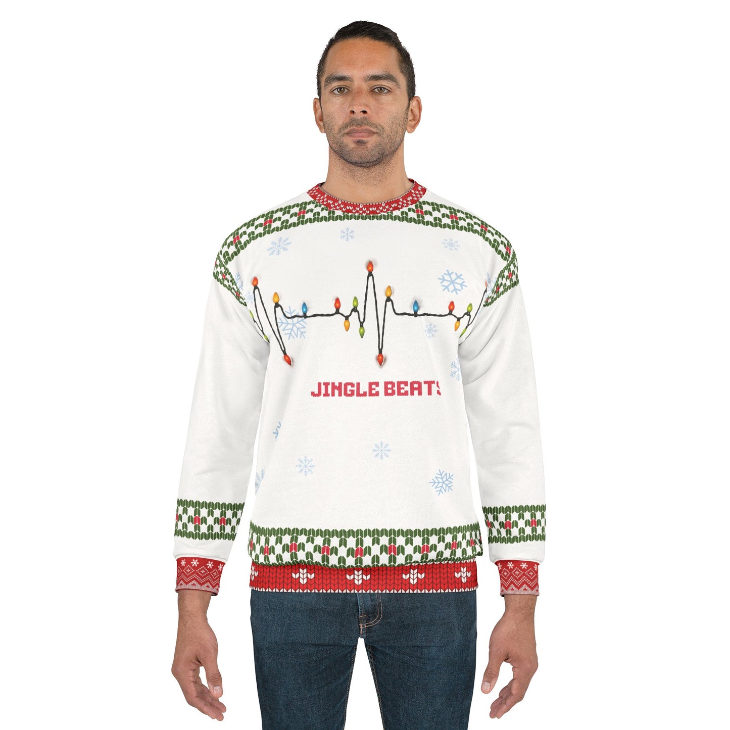 Jingle Beats Nurse Christmas Sweater | EKG Light Strand Medical Ugly Xmas Sweater | Funny RN LPN CNA Holiday Sweatshirt