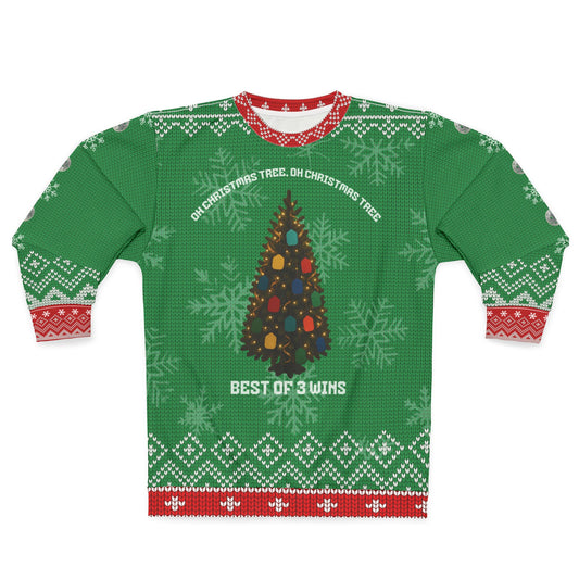 Funny Pickleball Ugly Christmas Sweater | Oh Christmas Tree Pickleball Lights Sweatshirt | Best of 3 Wins Holiday Gift for Pickleball Lovers