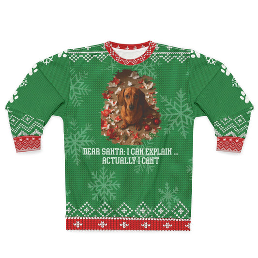 Dachshund Christmas Sweater • Funny “Dear Santa I Can’t Explain” Doxie Sweatshirt • Wiener Dog Holiday Sweater • Dog Lover Xmas Gift