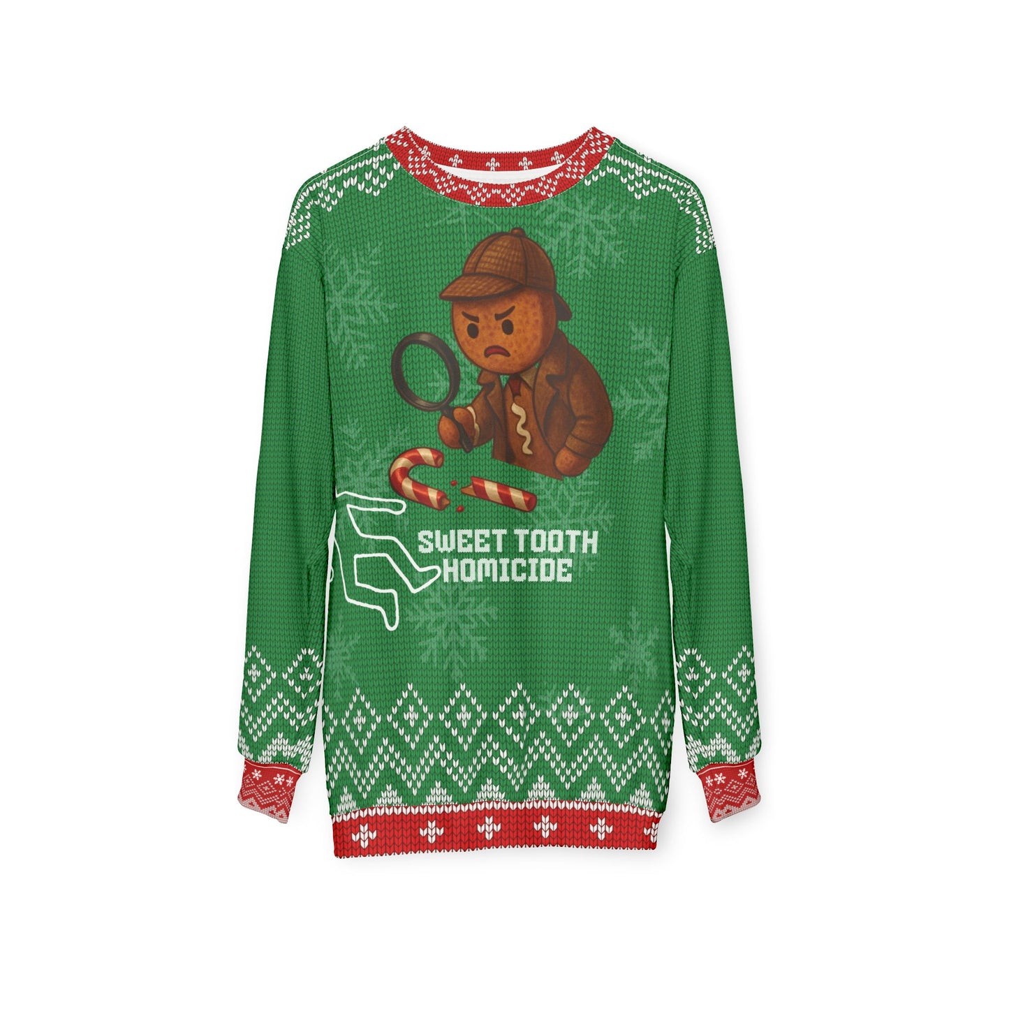 Sweet Tooth Homicide Ugly Christmas Sweater – Funny Gingerbread Crime Scene Sweatshirt | True Crime Christmas Sweater for Holiday Mystery Fans